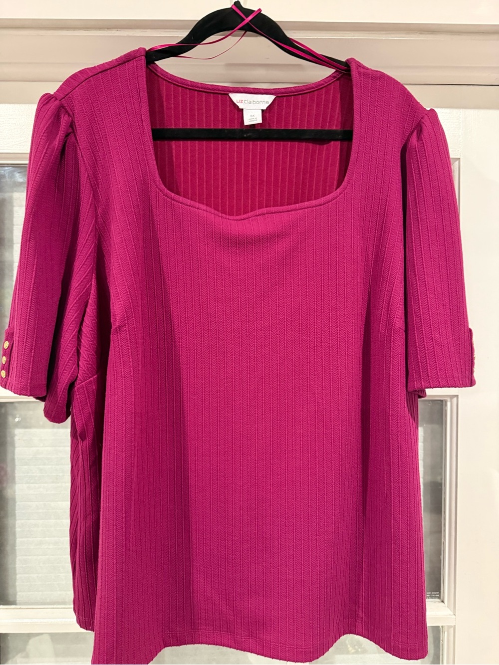 Liz Claiborne Women's Bright Fuchsia Ribbed Square Neck Top